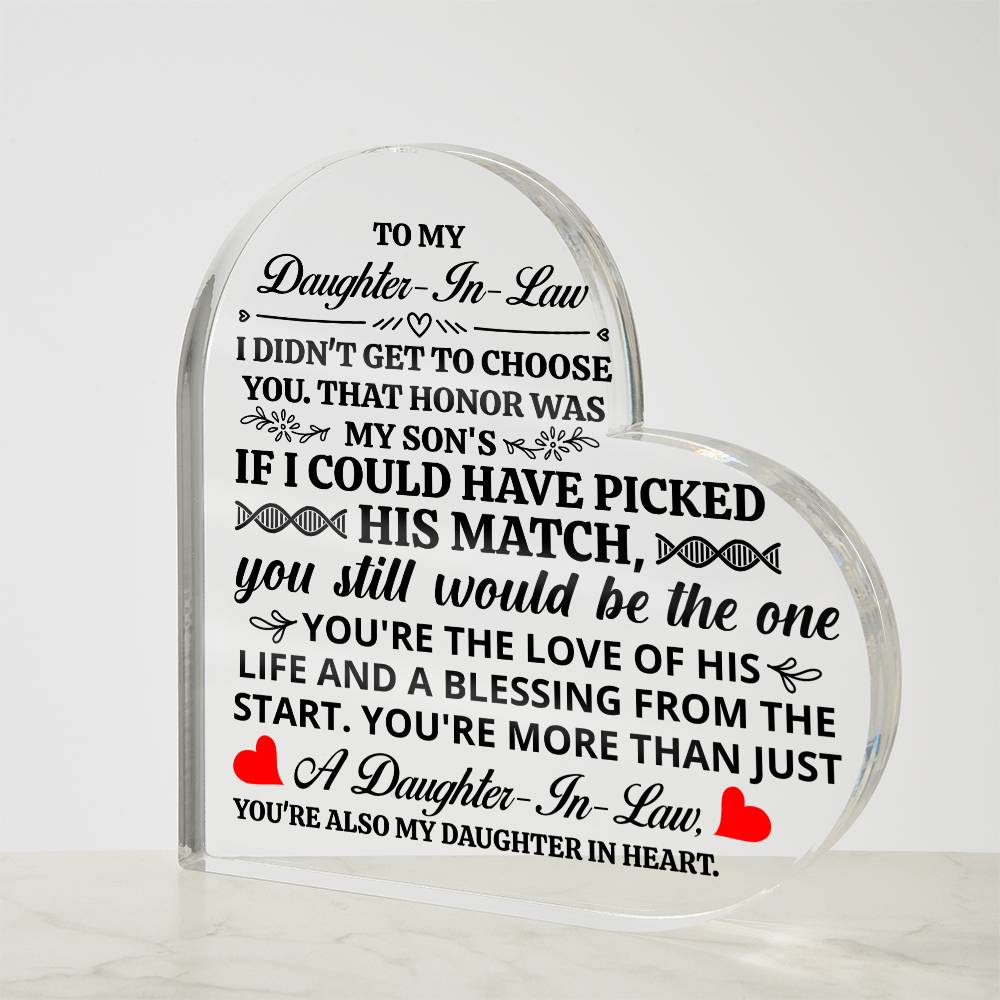 TO MY DAUGHTER IN LAW HONOR HEART ACRYLIC PLAQUE