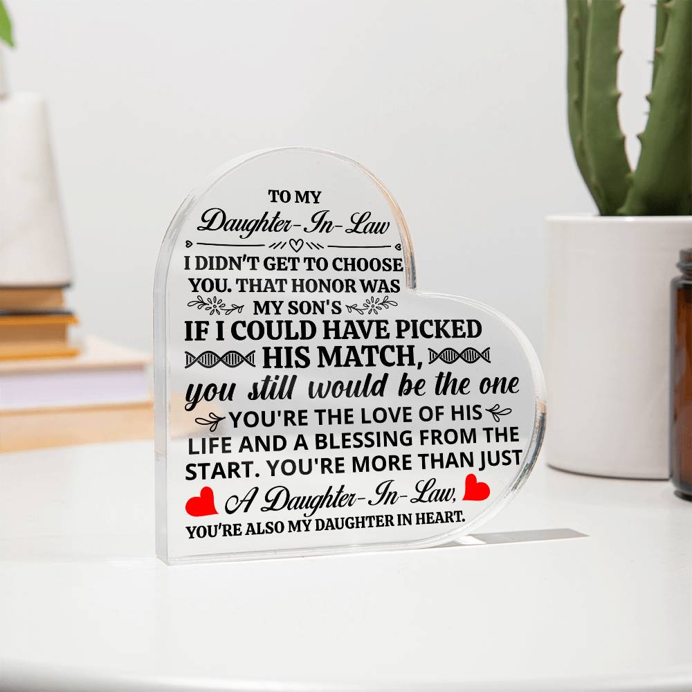 TO MY DAUGHTER IN LAW HONOR HEART ACRYLIC PLAQUE